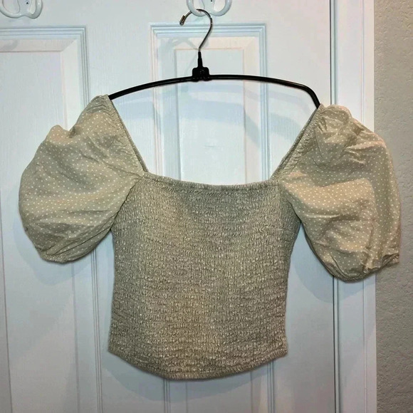 Abercrombie & Fitch Puff Sleeve Smock Top Neutral Cottagecore Square Neck Small - Picture 2 of 8